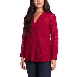 Vince Camuto Women's Long Sleeve V-Neck Jacquard Blouse in Deep Red Large $79